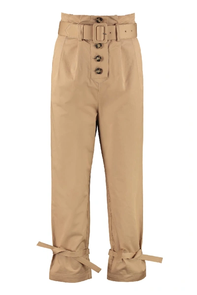 Shop Self-portrait High-waist Tapered-fit Trousers In Beige