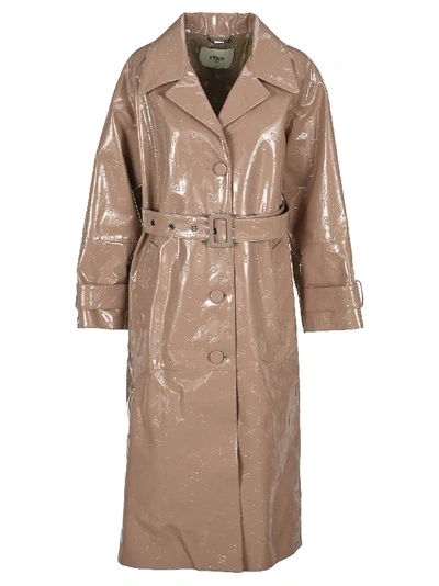 Shop Fendi Patent Leather Trench Coat In Beige