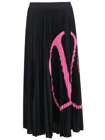 Shop Valentino Skirt In Nero/rosa Fluo