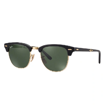 Ray Ban Clubmaster Folding Sunglasses Black Frame Green Lenses 51-21 In Black