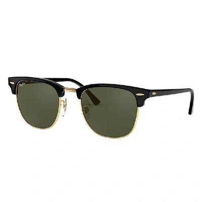 Shop Ray Ban Sunglasses Unisex Clubmaster Classic - Black On Gold Frame Green Lenses 49-21