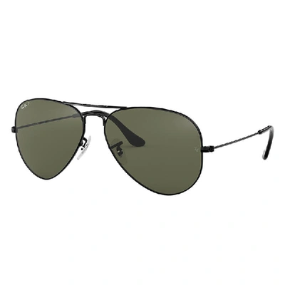 Ray Ban Aviator Classic Sunglasses Black Frame Green Lenses Polarized 58-14 In Black