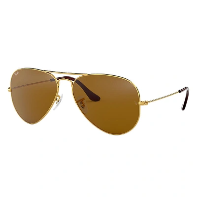 Shop Ray Ban Sunglasses Unisex Aviator Classic - Gold Frame Brown Lenses 58-14