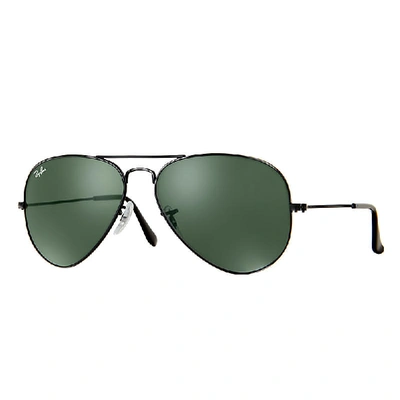 Ray Ban Aviator Classic Sunglasses Black Frame Green Lenses 58-14 In Black