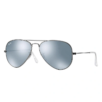 Ray Ban Aviator Flash Lenses Sunglasses Gunmetal Frame Silver Lenses 58-14 In Gunmetal
