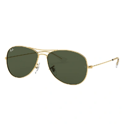 Ray Ban Cockpit Sunglasses Gold Frame Green Lenses 59-14 In Gold