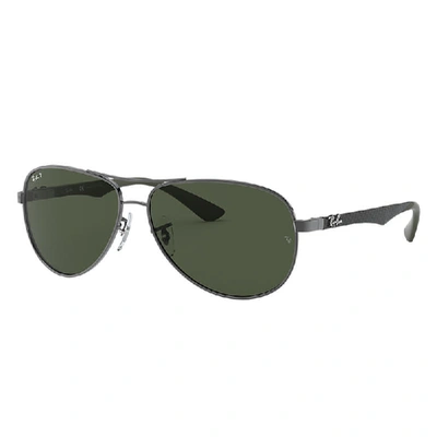 Shop Ray Ban Sunglasses Man Carbon Fibre - Grey Frame Green Lenses Polarized 61-13 In Grau