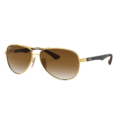 Shop Ray Ban Carbon Fibre Sunglasses Gold Frame Brown Lenses 58-13 In Grey