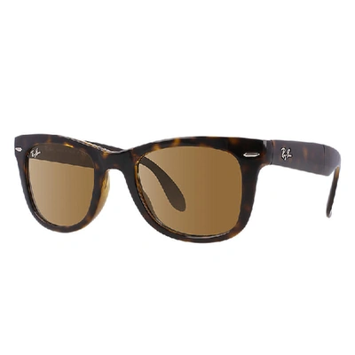 Ray Ban Wayfarer Folding Classic Sunglasses Tortoise Frame Brown Lenses 54-20 In Tortoise
