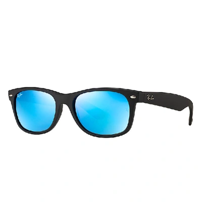 Shop Ray Ban New Wayfarer Flash Sunglasses Black Frame Blue Lenses 52-18