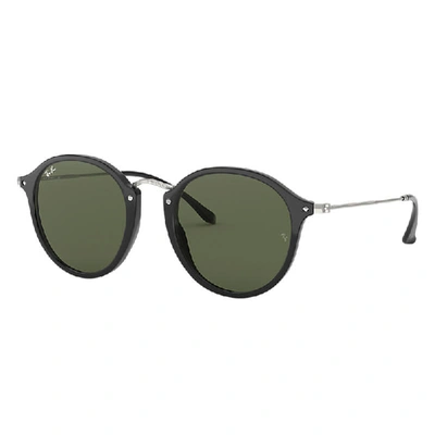 Ray Ban Round Fleck Sunglasses Silver Frame Green Lenses 49-21 In Silver