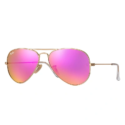 Shop Ray Ban Aviator Flash Lenses Sunglasses Gold Frame Pink Lenses 58-14