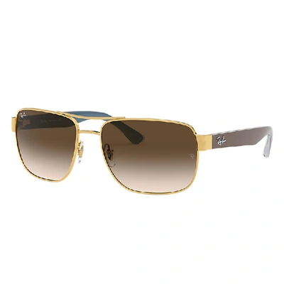 Shop Ray Ban Rb3530 Sunglasses Gold Frame Brown Lenses 58-17