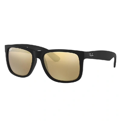 Shop Ray Ban Justin Color Mix Low Bridge Fit Sunglasses Black Frame Yellow Lenses 55-17