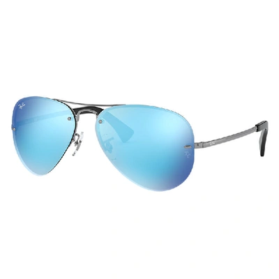 Shop Ray Ban Rb3449 Sunglasses Gunmetal Frame Blue Lenses 59-14