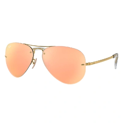 Ray Ban Rb3449 Sunglasses Gold Frame Copper Lenses 59-14 In Gold
