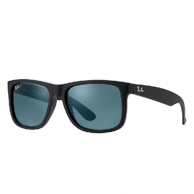 Ray Ban Justin Classic Sunglasses Black Frame Blue Lenses Polarized 54-16 In Black