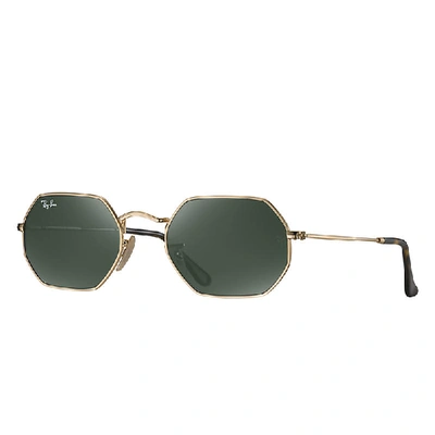 Shop Ray Ban Octagonal Classic Sunglasses Gold Frame Green Lenses 53-21