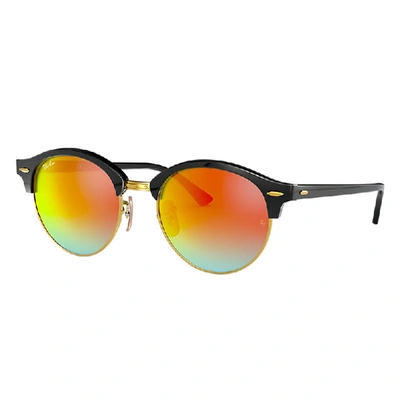 Shop Ray Ban Clubround Flash Lenses Sunglasses Black Frame Orange Lenses 51-19