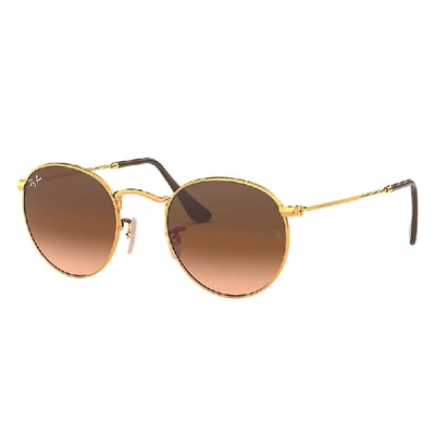Shop Ray Ban Sunglasses Unisex Round Metal - Light Bronze Frame Pink Lenses 50-21 In Bronze-copper