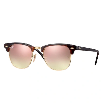 Shop Ray Ban Sunglasses Unisex Clubmaster Flash Lenses - Red Havana Frame Copper Lenses 49-21 In Tortoise