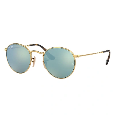 Shop Ray Ban Sunglasses Man Round Flat Lenses - Gold Frame Silver Lenses 50-21