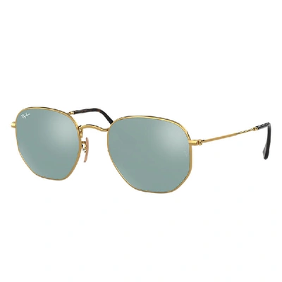 Ray Ban Hexagonal Flat Lenses Sunglasses Gold Frame Silver Lenses 51-21 In Gold