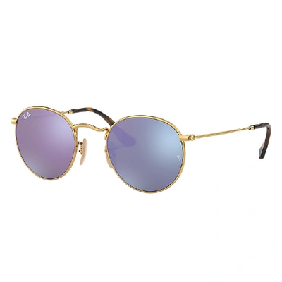 Shop Ray Ban Round Flat Lenses Sunglasses Gold Frame Violet Lenses 50-21