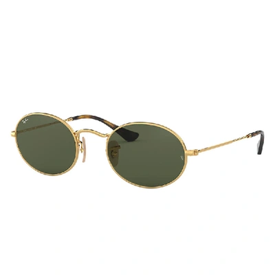 Shop Ray Ban Sunglasses Unisex Oval Flat Lenses - Gold Frame Green Lenses 48-21