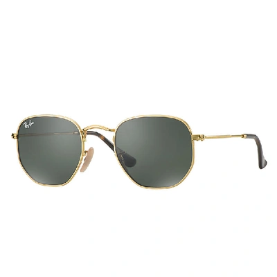 Shop Ray Ban Hexagonal Flat Lenses Sunglasses Gold Frame Green Lenses 48-21