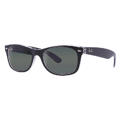 Shop Ray Ban New Wayfarer Color Mix Sunglasses Black On Transparent Frame Green Lenses 58-18