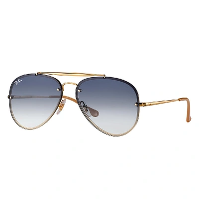 Shop Ray Ban Blaze Aviator Sunglasses Arista Gold Frame Blue Lenses 58-13