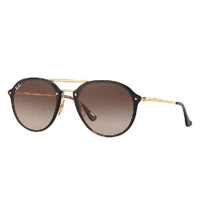 Shop Ray Ban Blaze Double Bridge Sunglasses Light Havana Frame Brown Lenses 61-14 In Gold