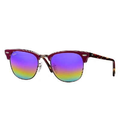 Shop Ray Ban Clubmaster Mineral Flash Lenses Sunglasses Red Frame Blue Lenses 51-21