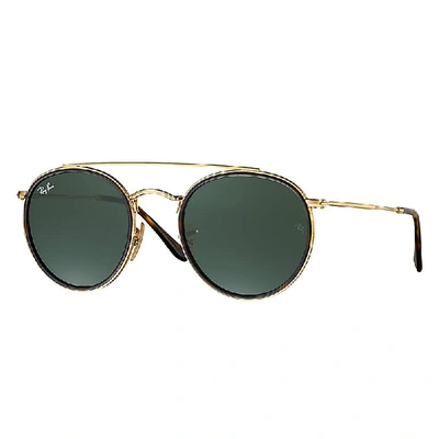 Shop Ray Ban Round Double Bridge Sunglasses Arista Gold Frame Green Lenses 51-22