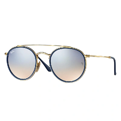 Shop Ray Ban Sunglasses Unisex Round Double Bridge - Gold Frame Silver Lenses 51-22