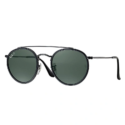 Shop Ray Ban Round Double Bridge Sunglasses Black Frame Green Lenses Polarized 51-22