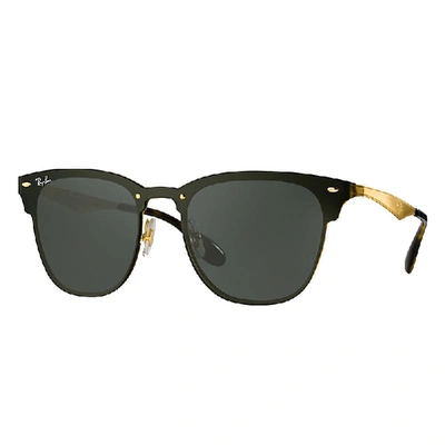 Shop Ray Ban Sunglasses Unisex Blaze Clubmaster - Gold Frame Green Lenses 01-47