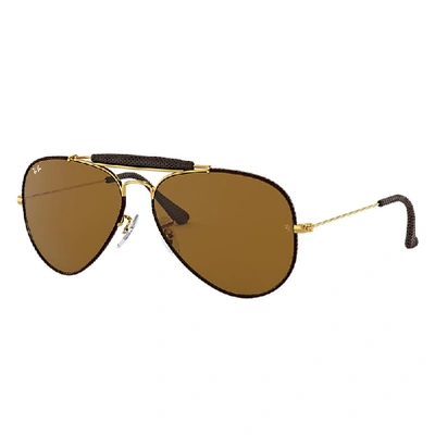 Shop Ray Ban Aviator Craft Sonnenbrillen Gold Fassung Braun Glas 58-14
