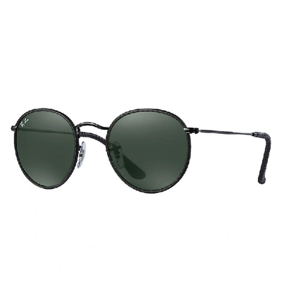 Shop Ray Ban Round Craft Sunglasses Black Frame Green Lenses 50-21