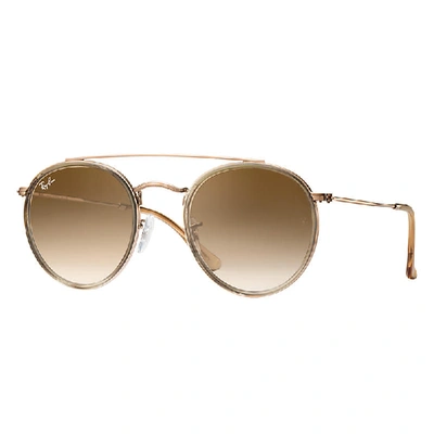 Ray Ban Round Double Bridge Sunglasses Bronze-copper Frame Brown Lenses 51-22 In Bronze-copper