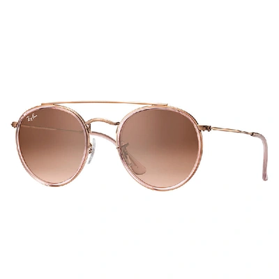 Shop Ray Ban Sunglasses Unisex Round Double Bridge - Copper Frame Brown Lenses 51-22 In Bronze-copper
