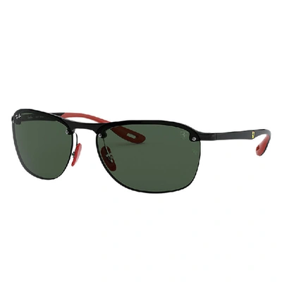 Shop Ray Ban Rb4302m Scuderia Ferrari Collection Sunglasses Black Frame Green Lenses 62-16