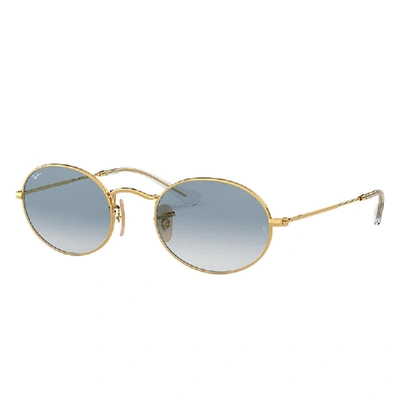 Shop Ray Ban Oval Flat Lenses Sunglasses Gold Frame Blue Lenses 51-21
