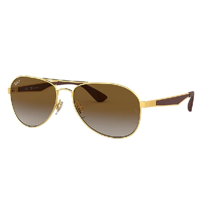 Ray Ban Rb3549 Sunglasses Gold Frame Brown Lenses Polarized 61-16 In Gold