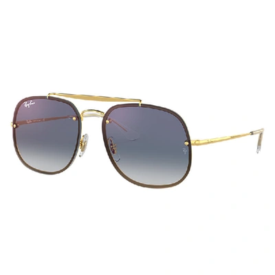 Shop Ray Ban Blaze General Sunglasses Gold Frame Blue Lenses 58-16