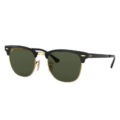 Shop Ray Ban Sunglasses Unisex Clubmaster Metal - Black On Gold Frame Green Lenses 51-21