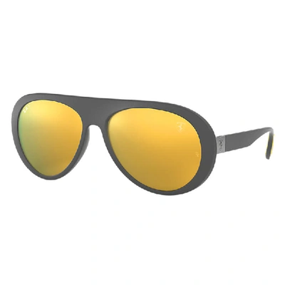 RAY BAN RB4310M SCUDERIA FERRARI COLLECTION SUNGLASSES GREY FRAME GOLD LENSES POLARIZED 58-16 