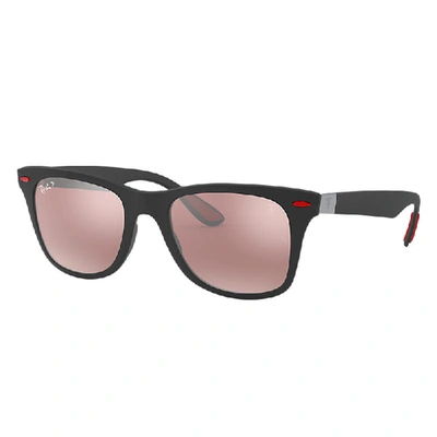 Shop Ray Ban Sunglasses Man Rb4195m Scuderia Ferrari Collection - Black Frame Violet Lenses Polarized 52-20