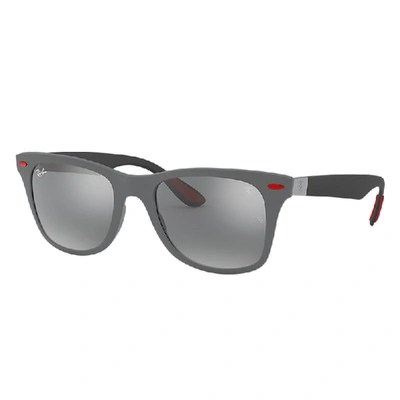Shop Ray Ban Sunglasses Man Rb4195m Scuderia Ferrari Collection - Black Frame Silver Lenses 52-20
